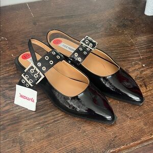 Steve Madden Black Patent Flats with Buckle Detail